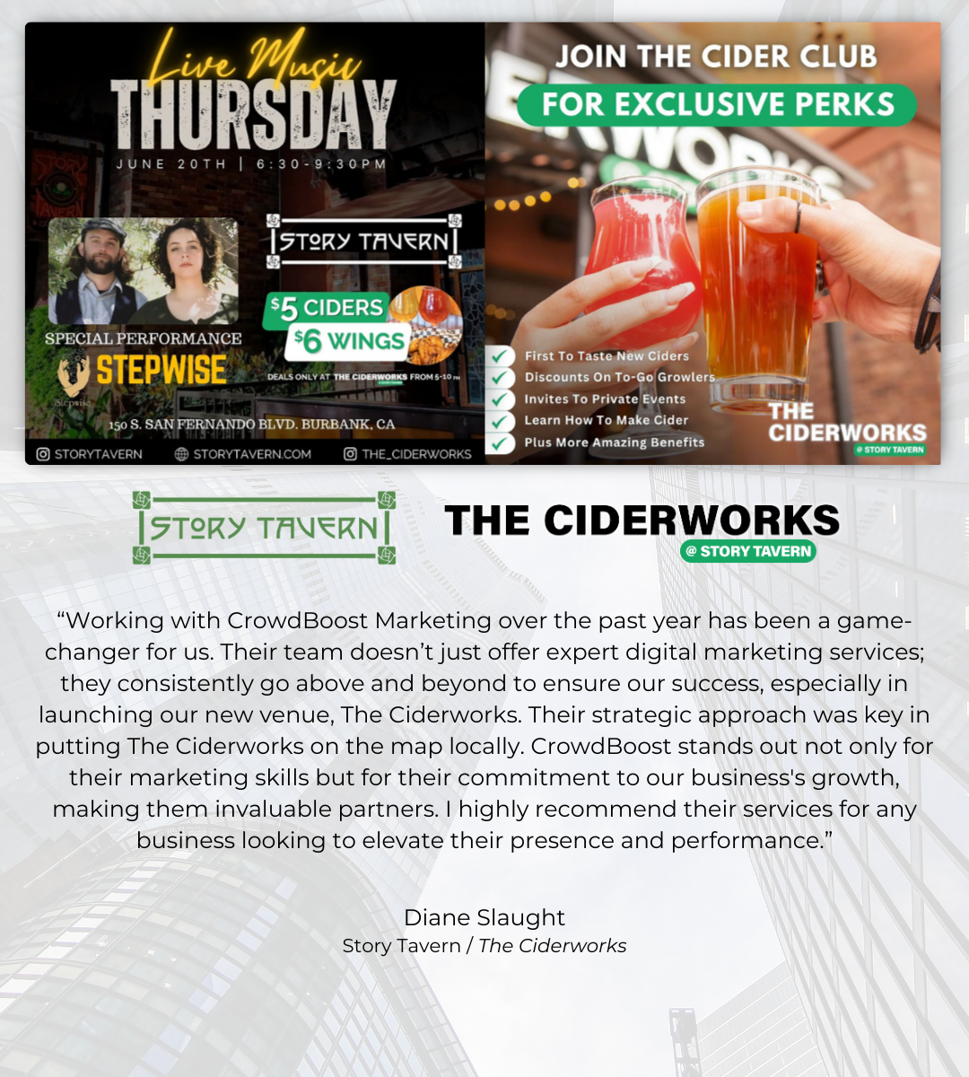 CB Website Testimonials Story Tavern CiderWorks